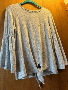 Women's Light Gray Tie-Front Bell Sleeve Top
